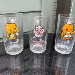 Kakao Friends Ryan & Apeach Soju Beer Glass Mug Lot of 3